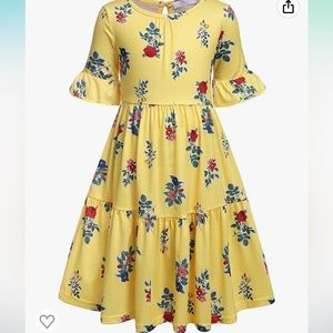 Cotton Floral yellow dress, size 10. Never worn.